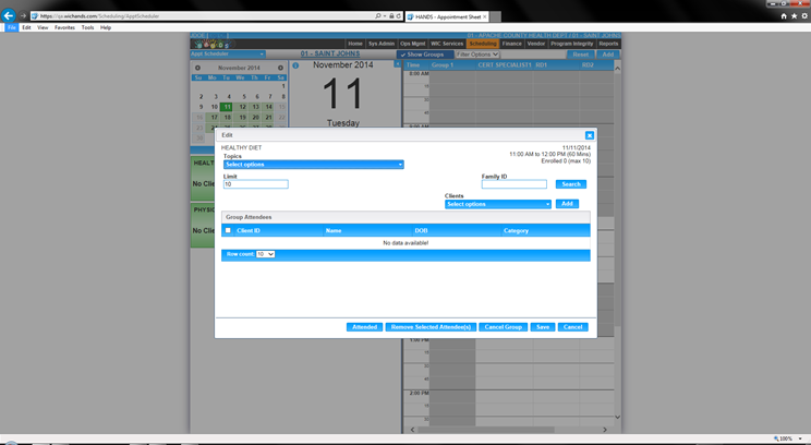 Appointment Scheduler - Edit Nutr Educ Class Appointment Scheduler - Edit Nutr Educ Class